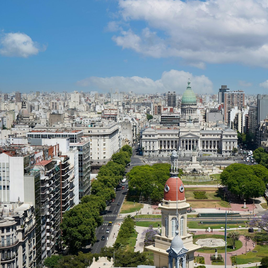 Stunning aerial view of Buenos Aires featuring the National Congress and iconic architecture.
