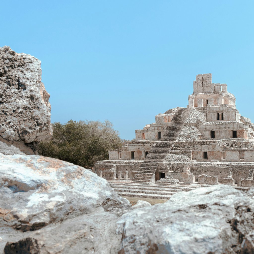 Explore the ancient Mayan ruins of Edzná in Campeche, Mexico on a clear day.