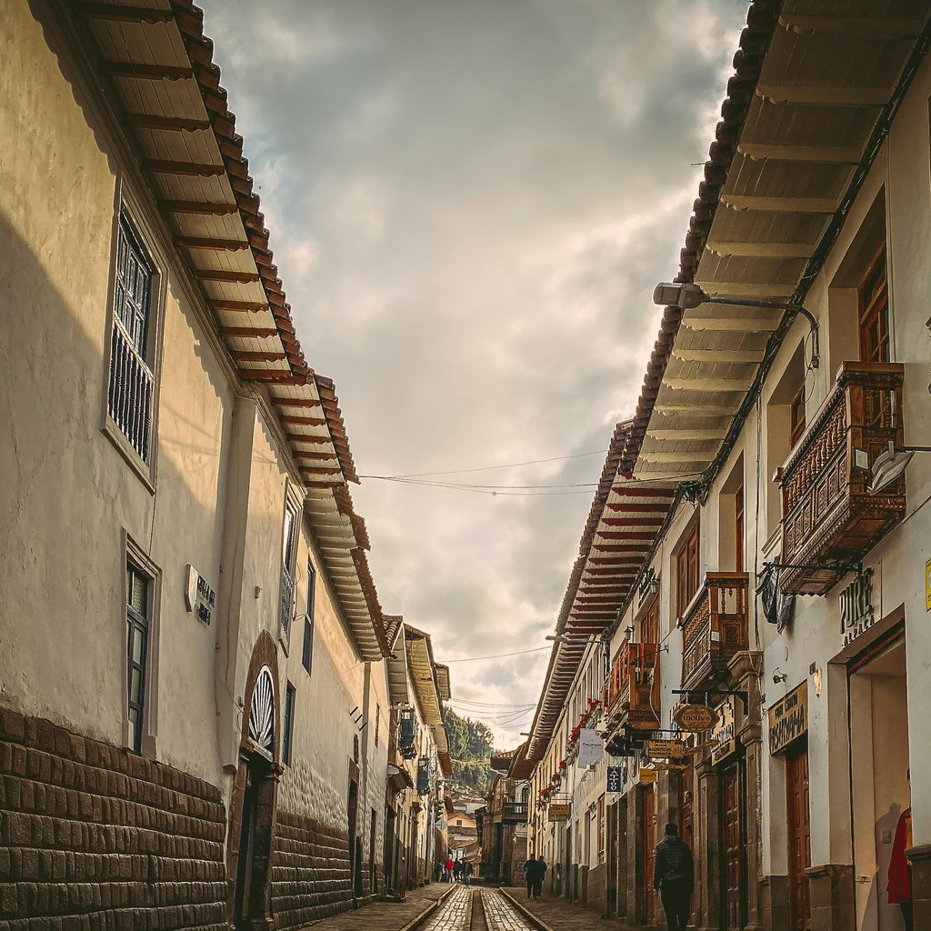 Picturesque narrow street in Chachapoyas, Peru, showcasing colonial architecture and a serene atmosphere.