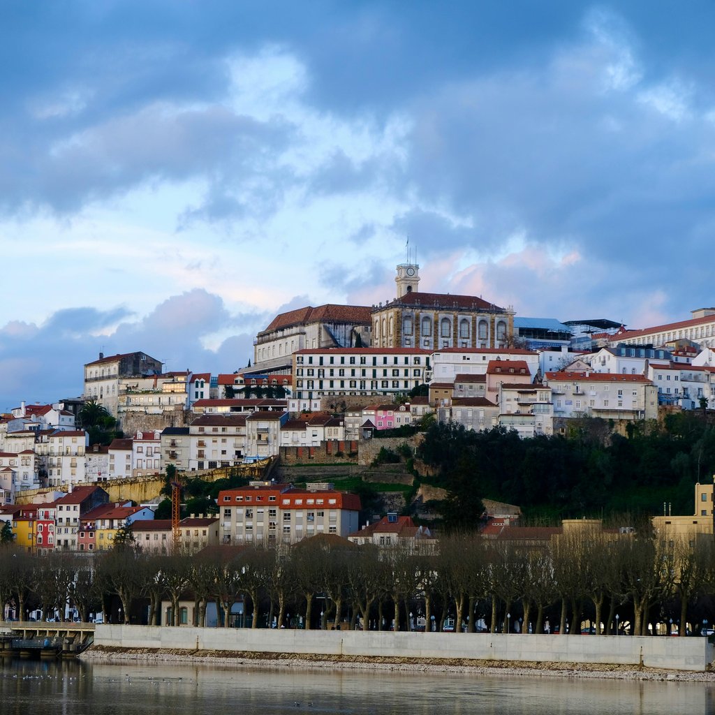 Beautiful view of Coimbra's historic architecture along the river under a vibrant sky.