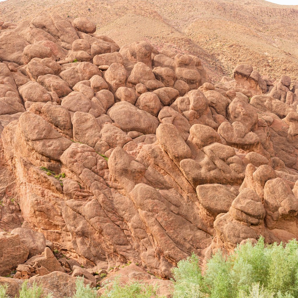 Captivating rock formations at Dades Gorge with distinct geology in a desert landscape.