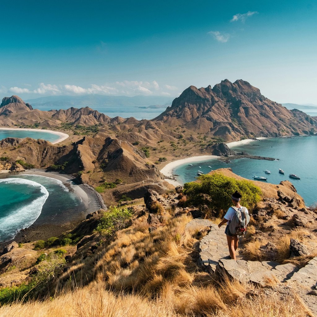 Discover the breathtaking coastal view of Nusa Tenggara Barat with vibrant waters and scenic trails.
