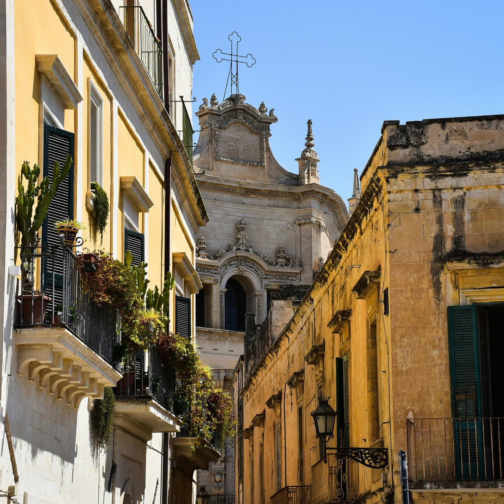 Beautiful architecture and vibrant colors in the historic city of Lecce, Apulia, Italy.