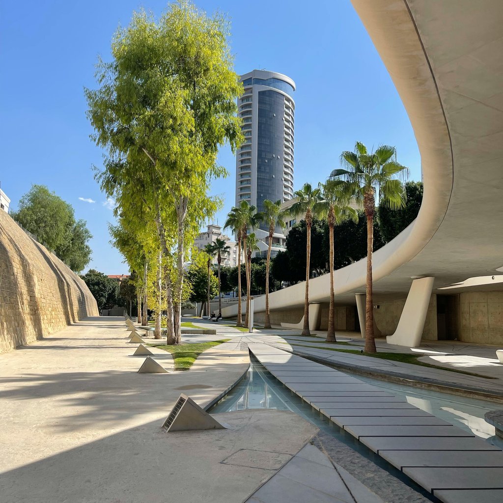 Capture of Eleftheria Square in Nicosia, highlighting modern architecture and urban design.