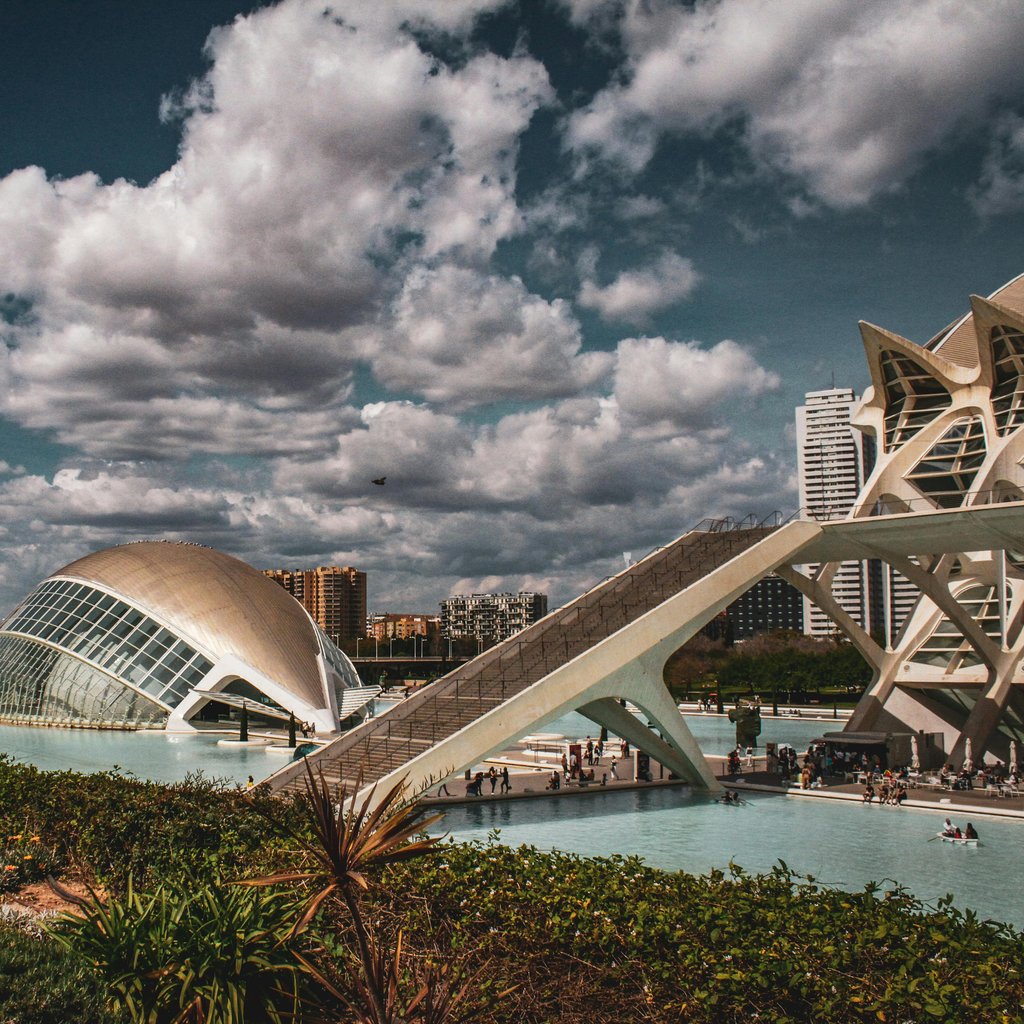 Stunning view of the City of Arts and Sciences in Valencia, Spain, showcasing modern architecture under a dynamic sky.