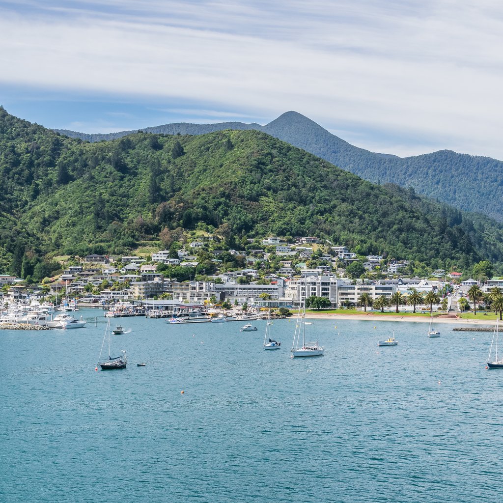 View of Picton Harbour from the ferry, Marlborough Region, New Zealand
