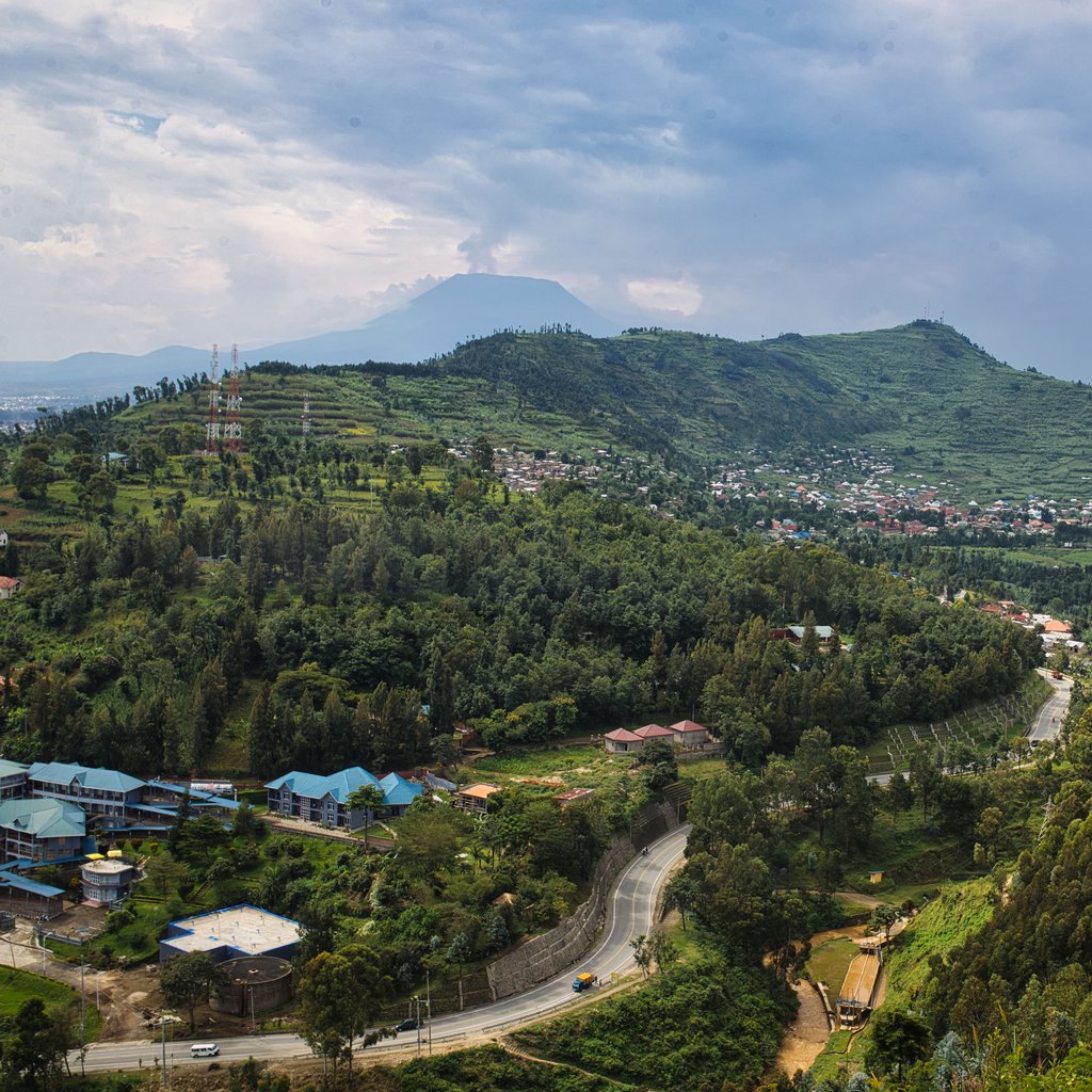 hills of Rubavu and Mount Nyiragongo
